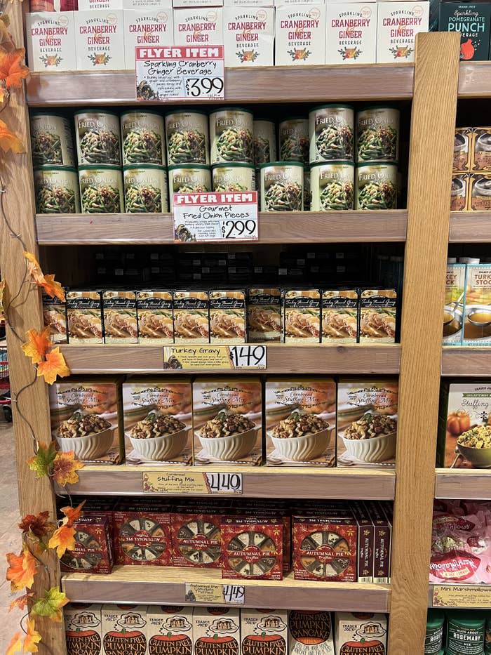 Trader Joe's Thanksgiving products on a shelf