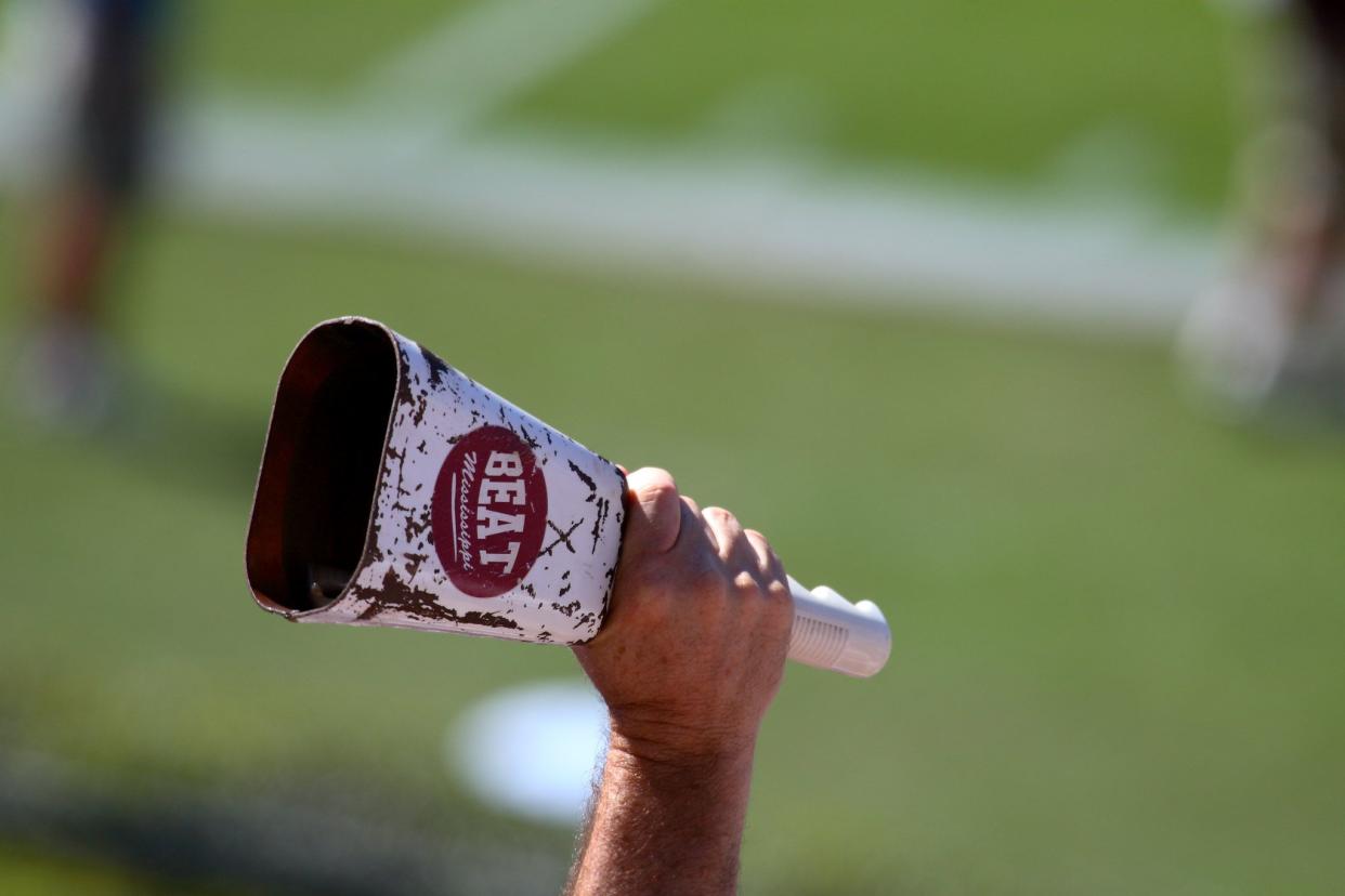 Cowbell at the Mississippi State University vs West Virginial game at Scott Field on the Mississippi State campus.