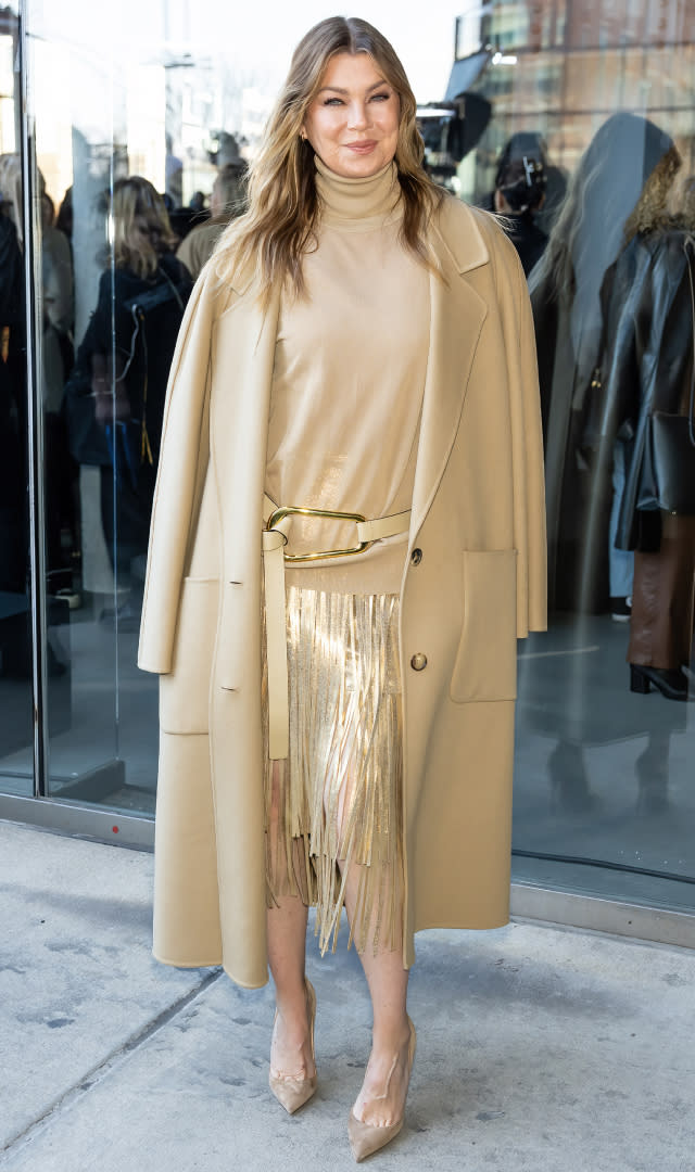 NEW YORK, NEW YORK – FEBRUARY 15: Ellen Pompeo attends the Michael Kors Collection Fall/Winter 2023 Runway Show during New York Fashion Week on February 15, 2023 in New York City. <em>Photo by Gilbert Carrasquillo/GC Images.</em>