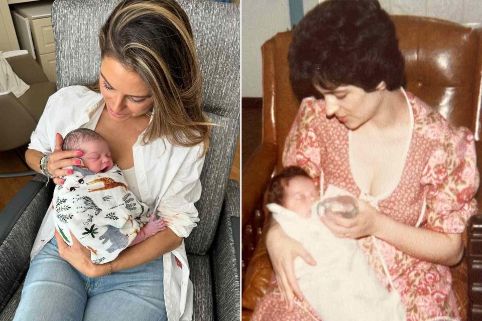 <p>Instagram/mariamenounos</p> Maria Menounos with her daughter Athena (left) and with her mom (right)