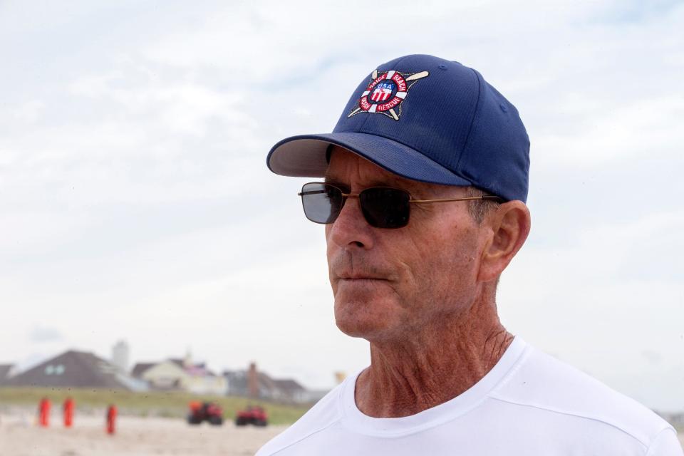 Donovan Brown, Brick Lifeguard Chief, talks about lifeguard training and the dangers of swimming without lifeguards on duty at Brick Beach III in Brick Township, NJ Thursday, June 23, 2022. 