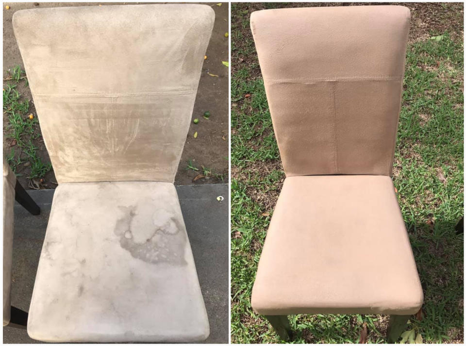 Mum-of-two Caroline managed to get the stains out of her dinning room chairs. Photo: Facebook/Mums who Clean