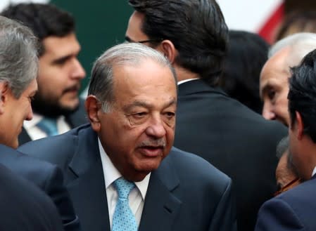 Mexican tycoon Carlos Slim arrives to listen to Mexico's President Andres Manuel Lopez Obrador during his first state of the union at National Palace in Mexico City