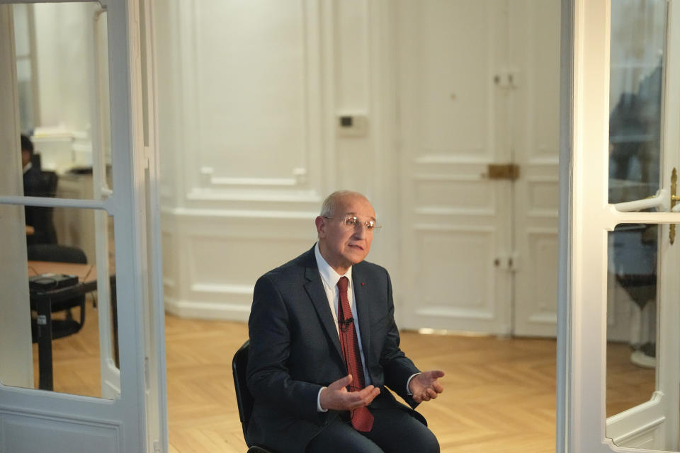 Fabien Sudry, deputy director-general of Liberation Mission, the specially-created body that is organizing the 80th anniversary commemorations, speaks during an interview with The Associated Press, in Paris, Wednesday, Jan. 17, 2024. France is getting ready to show its gratitude towards World War II veterans who will come, many for the last time, on Normandy beaches for D-Day ceremonies that will come as part of a series of major commemorations this year and next marking eight decades since the defeat of the Nazis. (AP Photo/Thibault Camus)