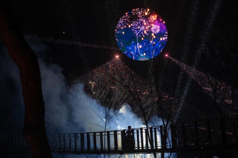 The laser light show was the first of its kind in a border area with North Korea, where villages and military posts are located less than a mile away across the Jogang River. Photo by Thomas Maresca/UPI