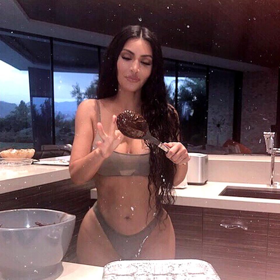 It's Clear Kim Kardashian West Didn't Want to Get Chocolate Batter on Her Clothes