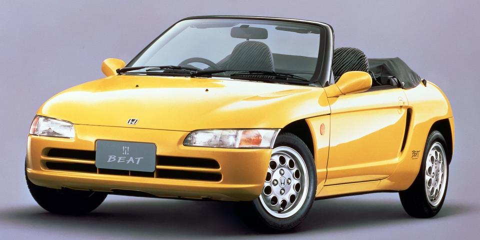 <p>The Honda Beat is a mid-engine Kei car from the '90s with a lovable face and a convertible top. The three-cylinder motor <a href="https://www.roadandtrack.com/car-culture/a20901133/honda-beat-exhaust-sound-video/" rel="nofollow noopener" target="_blank" data-ylk="slk:revs to the moon;elm:context_link;itc:0;sec:content-canvas" class="link ">revs to the moon</a>, but it only makes around 63 horsepower. Get a bike engine in there, and your power problem is solved. <a href="https://www.ebay.com/itm/1991-Honda-Beat-Mid-Engine/373067264020?hash=item56dc8ab014:g:cW0AAOSwF8lezq-Y" rel="nofollow noopener" target="_blank" data-ylk="slk:Here's one;elm:context_link;itc:0;sec:content-canvas" class="link ">Here's one</a> on eBay you can own right now. </p>