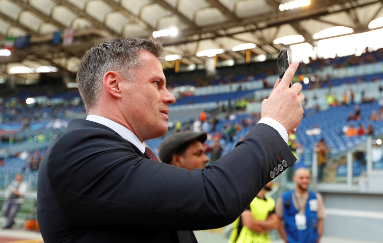 Soccer Football - Champions League Semi Final Second Leg - AS Roma v Liverpool - Stadio Olimpico, Rome, Italy - May 2, 2018   Jamie Carragher takes a photograph inside the stadium before the match    Action Images via Reuters/John Sibley