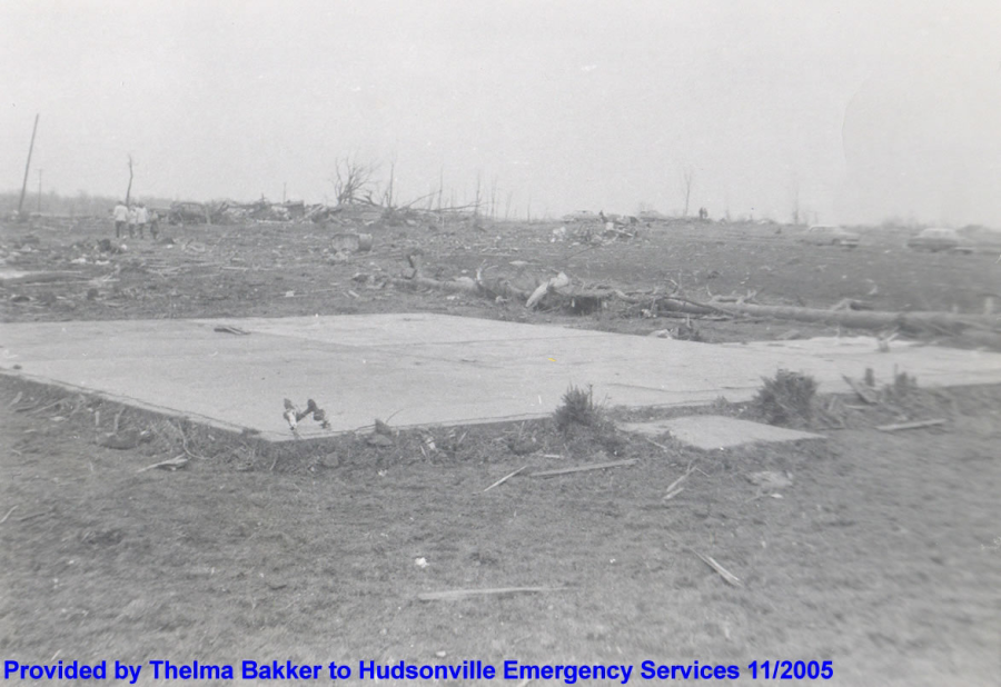 A file image shows the damage left by the 1956 Hudsonville-Standale tornado. (via NWS)