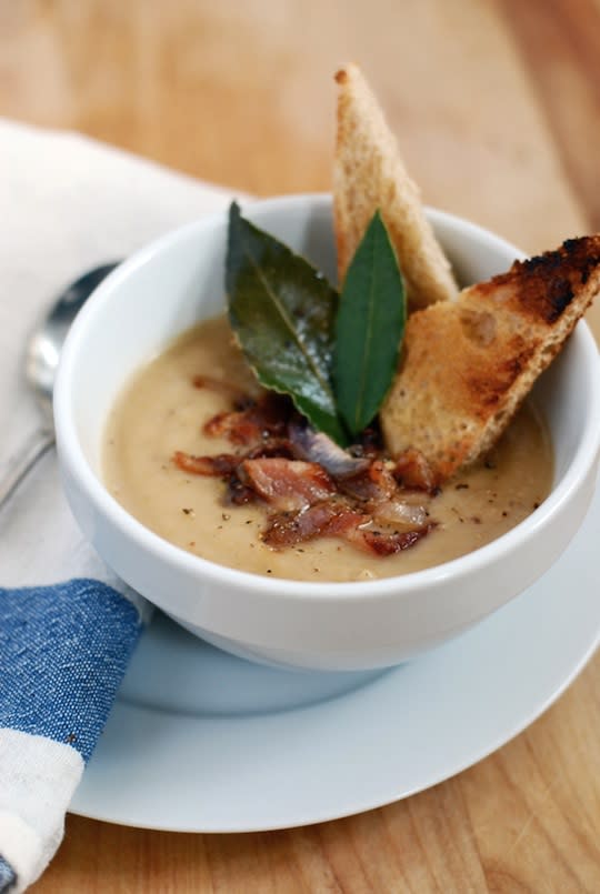 Roasted Parsnip Soup with Bacon and Shallots