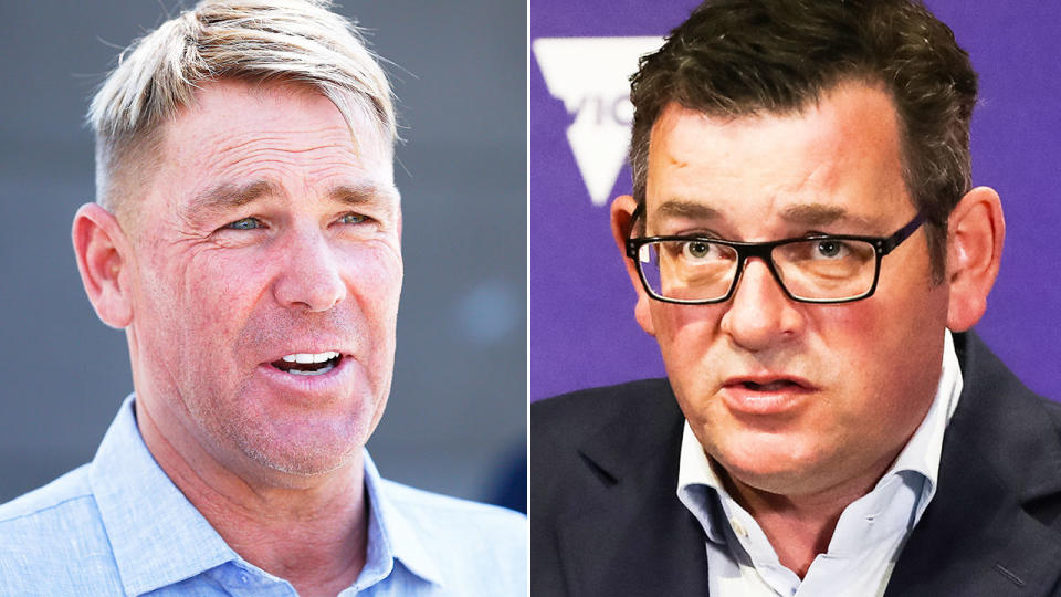 Pictured here, Aussie cricket great Shane Warne and Victorian premier Dan Andrews. 