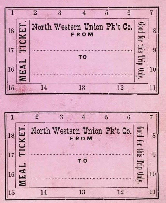 A meal ticket for the North Western Union Packet Co.