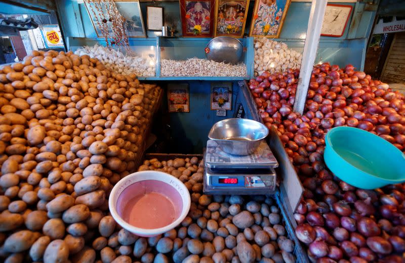 A vegetables shop is pictured at a market area in Mumbai