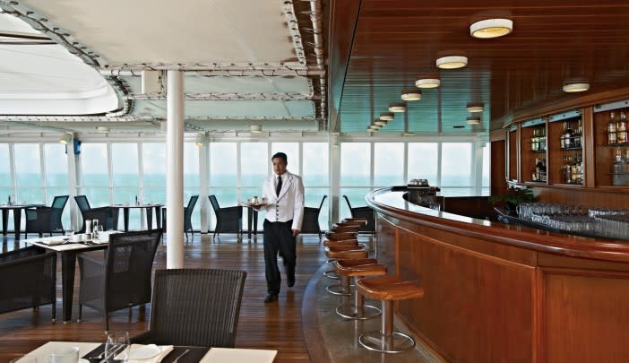 <p>The bar and grill at the pool features a volcanic rock to cook your own meats. (silversea.com) </p>