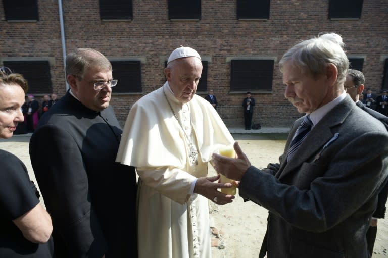 Pope Francis meets with Holocaust survivors at Auschwitz on July 29, 2016