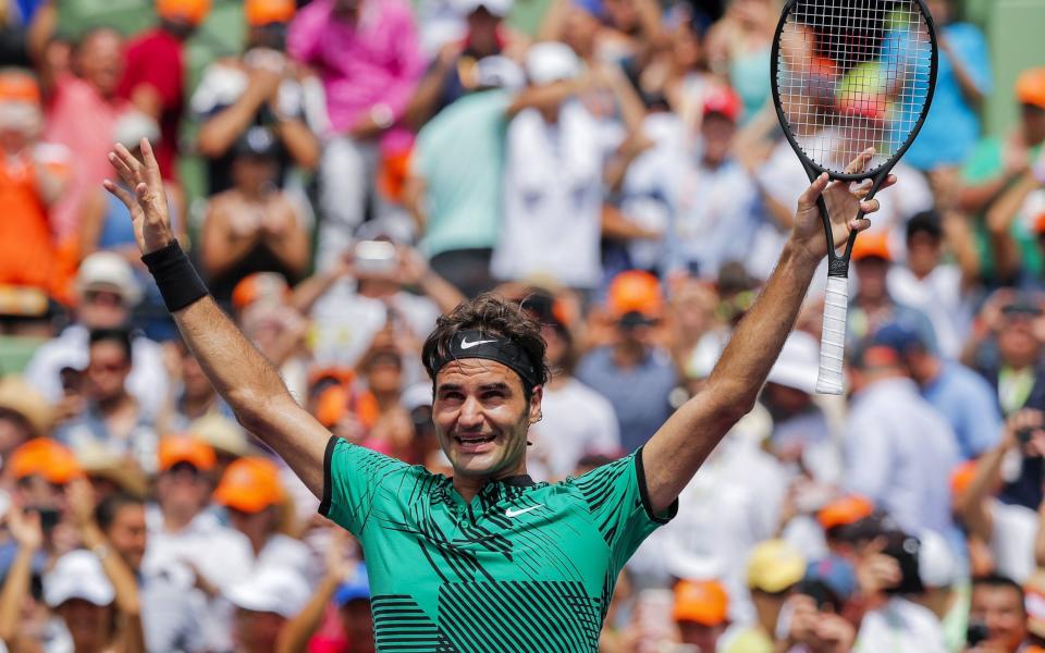 Roger Federer beats Rafa Nadal to win the Miami Open - Credit: EPA