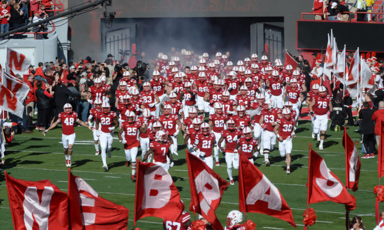 Nebraska's football team takes the field against Bethune-Cookman.