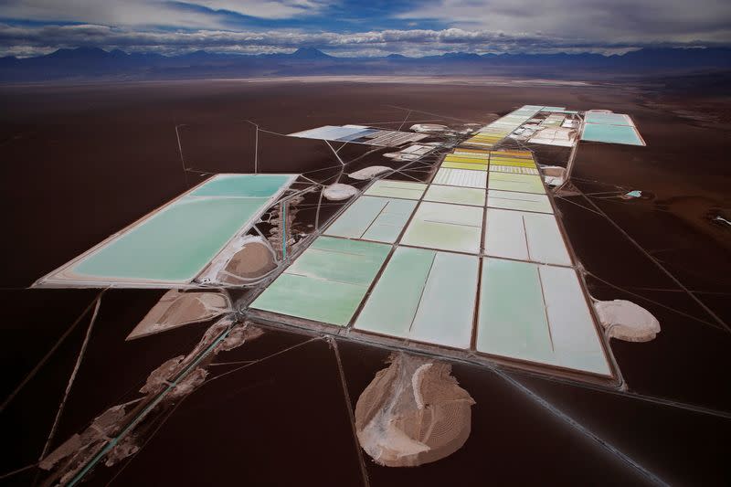 An aerial view of the Rockwood lithium plant on the Atacama salt flat in northern Chile