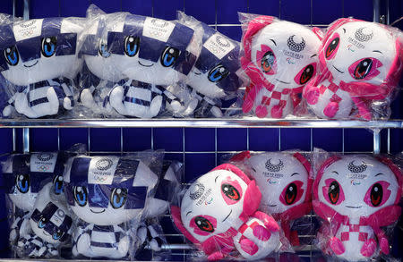Dolls of Tokyo 2020 Olympic Games mascot Miraitowa and Paralympic mascot Someity are displayed at the mascot house in Tokyo, Japan, July 22, 2018. REUTERS/Kim Kyung-Hoon