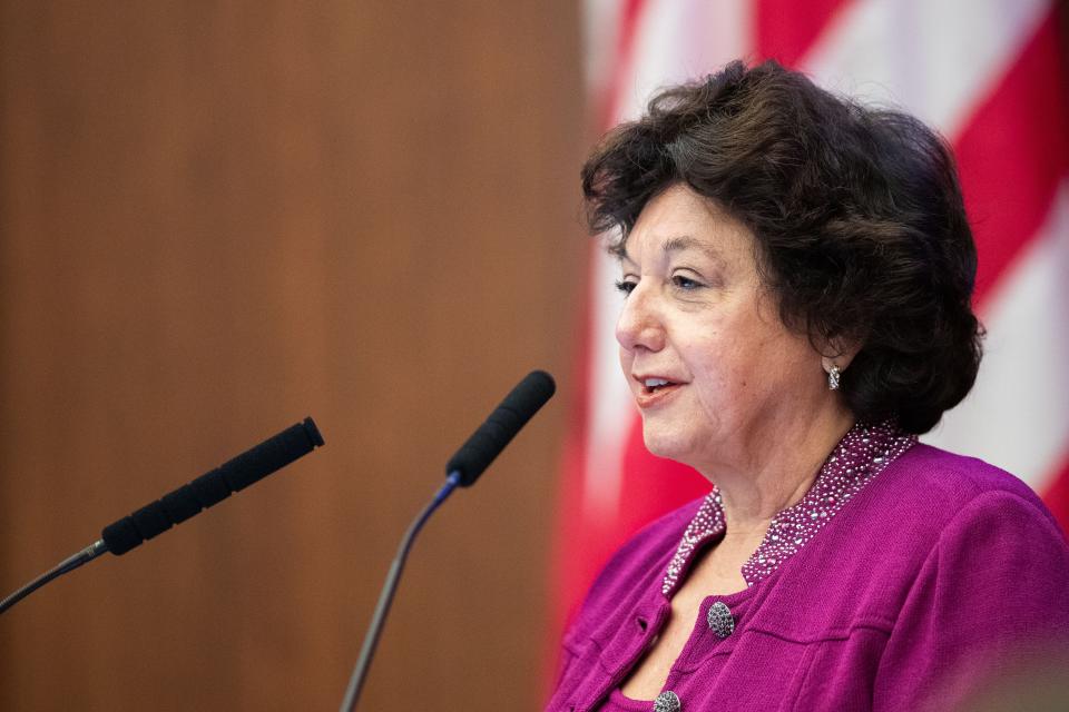 Senate President Kathleen Passidomo presents gives remarks during opening day of the 2024 Florida Legislative Session on Tuesday, Jan. 9, 2024.