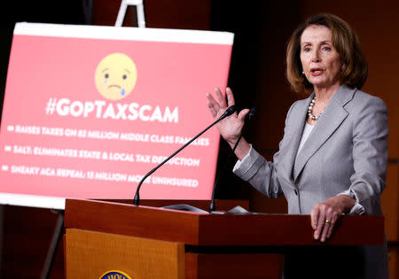 House Minority Leader Nancy Pelosi (D-CA) speaks about tax reform during a press conference on Capitol Hill in Washington, U.S., November 30, 2017. REUTERS/Joshua Roberts