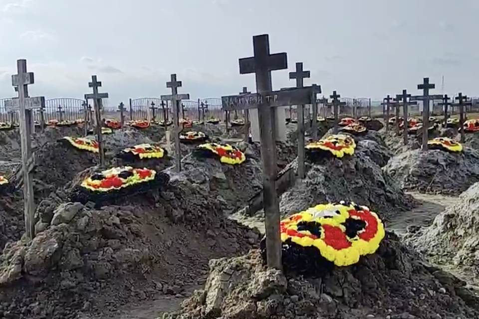 A cemetery for mercenaries with the PMC Wagner Group in Baku, Russia. (Protokol / Telegram)