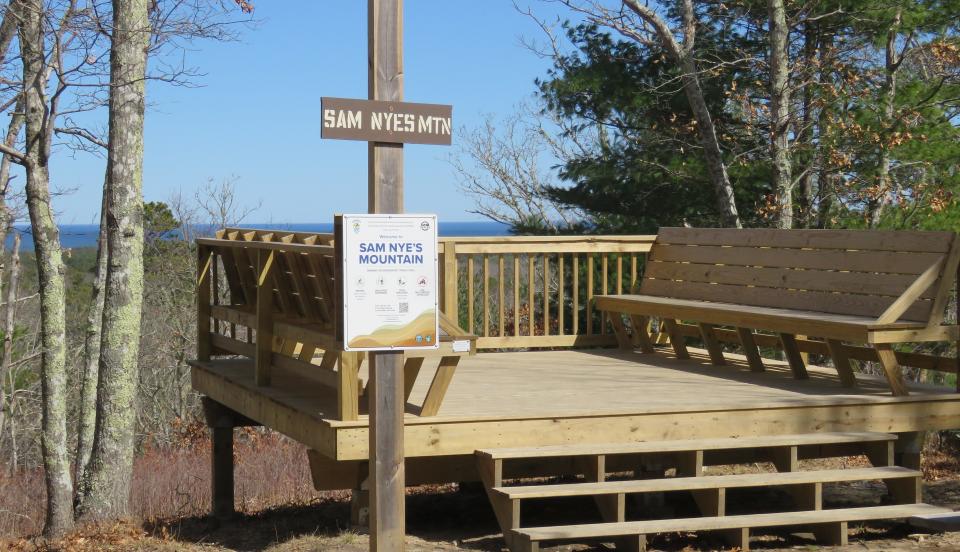 High atop Sam Nye's Mountain, an observation deck provides an incredible vantage point to gaze over Cape Cod Bay from the Maple Swamp Conservation Area in Sandwich.
