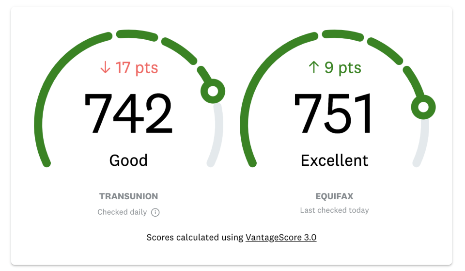 Credit Karma website showing my VantageScores