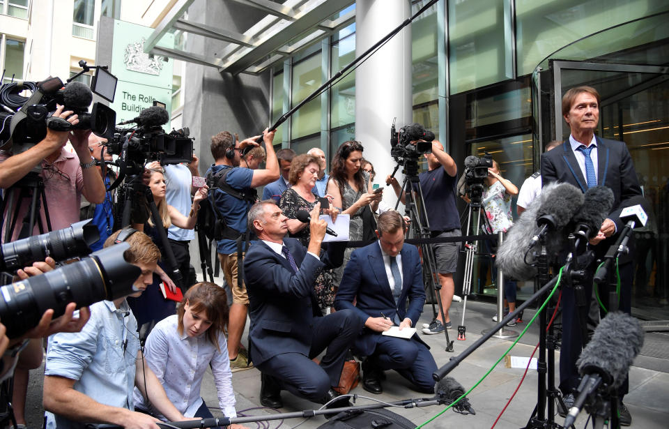 <em>Emotional – Sir Cliff was visibly emotional following the judgement (Picture: Reuters)</em>