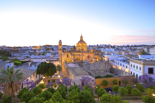 Mandatory Credit: Photo by Neil Farrin/robertharding/REX/Shutterstock (4450438a) The Cathedral of San Salvador at dusk, Jerez de la Frontera, Cadiz Province, Andalucia, Spain VARIOUS  