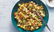 <p>Cottage potatoes can be both a side dish and a main dish—especially at breakfast. Either way, they’re always popular. The ingredients are pantry staples, and if you don’t have a bell pepper on hand then just leave it out. Serve this with a good cranberry sauce.</p> <p>Note: This recipe is ideally suited to a six-quart oval slow cooker, but use what you have.</p> <h2>Cottage Potatoes</h2> <p>Excerpted from <a href="http://amzn.to/2tJyJXb" rel="nofollow noopener" target="_blank" data-ylk="slk:Stock the Crock;elm:context_link;itc:0;sec:content-canvas" class="link "><em>Stock the Crock</em></a> by Phyllis Good. Copyright © 2017 Oxmoor House. Reprinted with permission from Time Inc. Books, a division of Time Inc. New York, NY. All rights reserved.</p> <h2>Tips</h2> <p>This is a great use for leftover baked potatoes.</p> <p>These potatoes also make great hash browns the next morning.</p> <p><strong>Make it gluten-free</strong></p> <p>Use gluten-free bread for the bread cubes. Cornbread is also a delicious option.</p> <p><strong>Make it for picky eaters</strong></p> <p>If you have veggie-haters, omit the onions and green peppers and increase the amount of potatoes, bread cubes, and cheese. The flavor changes, but it’s still tasty with the rosemary, butter, and cheese.</p> <p><a href="https://www.myrecipes.com/recipe/slow-cooker-cheesy-cottage-potatoes" rel="nofollow noopener" target="_blank" data-ylk="slk:Slow Cooker Cheesy Cottage Potatoes Recipe;elm:context_link;itc:0;sec:content-canvas" class="link ">Slow Cooker Cheesy Cottage Potatoes Recipe</a></p>