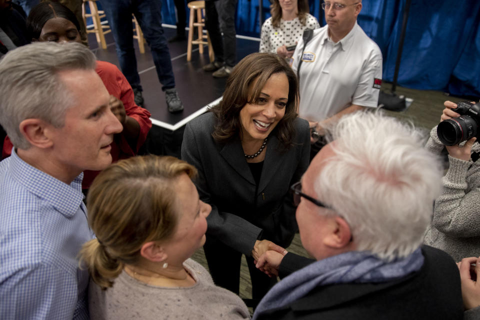 Harris greets people in&nbsp;Ankeny, Feb. 23. Many Iowans feel a sense of obligation to make sure they put the correct candidate on track in the presidential primaries. (Photo: Bloomberg via Getty Images)