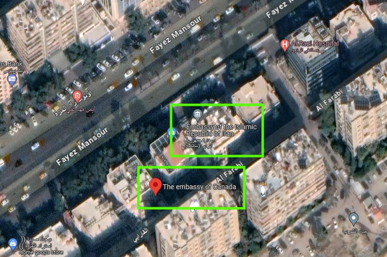 <span>Screenshot from Google Maps taken April 11, 2024, with elements highlighted by AFP</span>