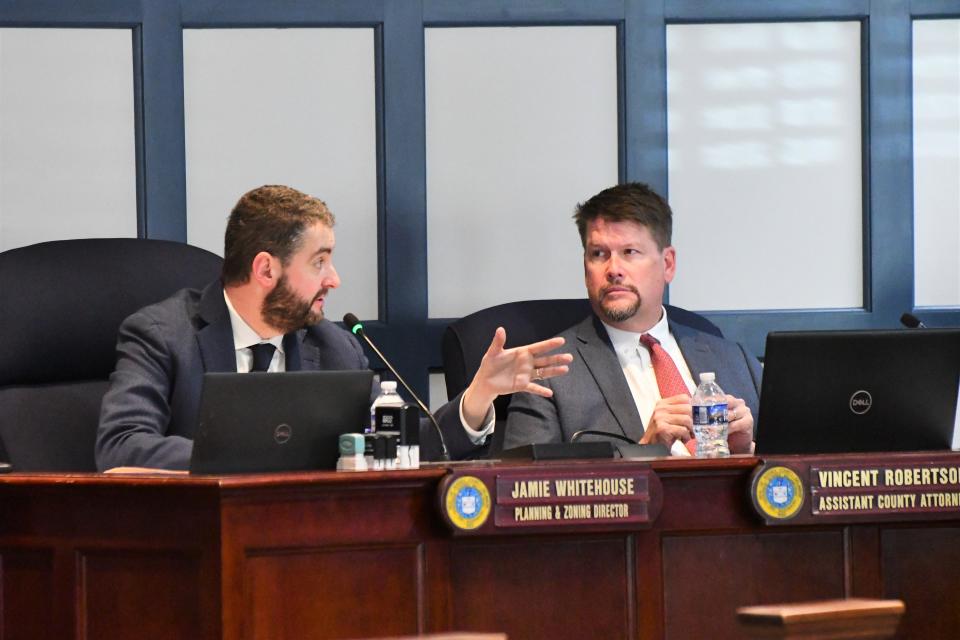 Sussex County Planning and Zoning Director Jamie Whitehouse (left) and attorney Vince Robertson at an April 10, 2024, meeting.