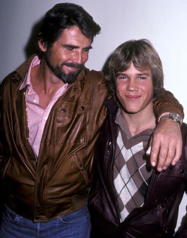 <p>Ron Galella/Ron Galella Collection/Getty</p> Josh Brolin and his father James Brolin leave for Aspen, Colorado on March 1, 1993.