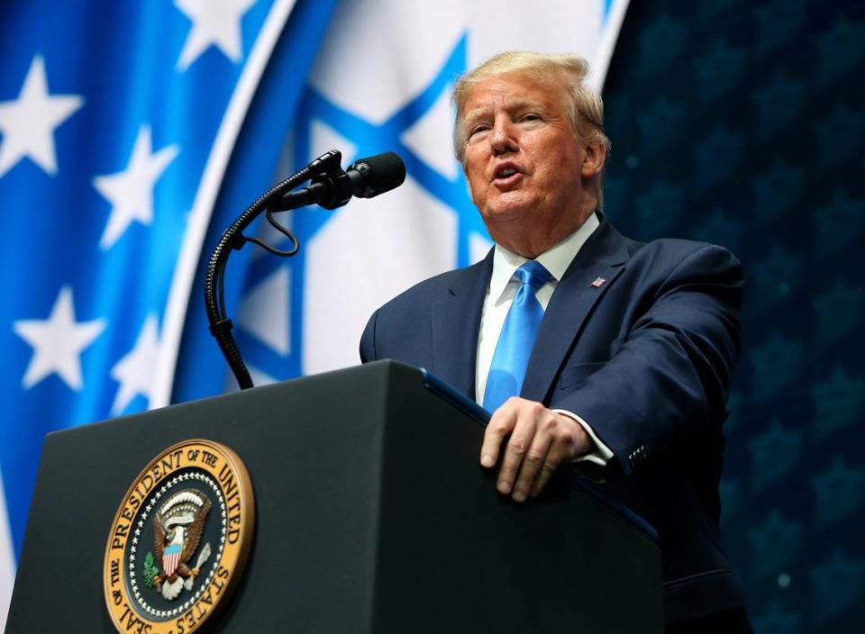 U.S President Donald J.Trump speaks at the Israeli-American Council Summit 2019 where the president will deliver the keynote address at The Diplomat Beach Resort, on Saturday, December 07, 2019.