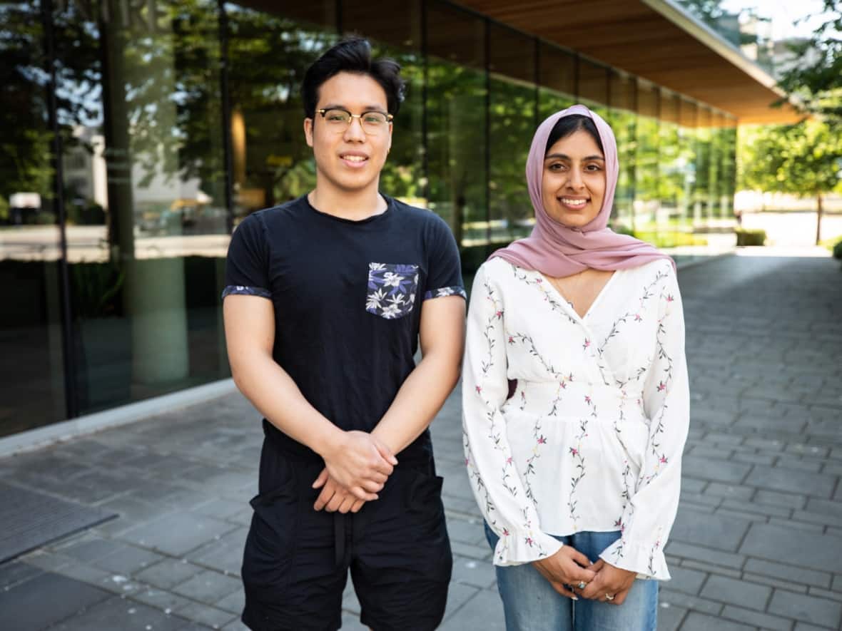 Wilson Tu and Zahra Fazal are members of the UBC First Generation Students Union, a club that aims to offer support and advice to students who are the first in their family to go to university.  (Justine Boulin/CBC - image credit)