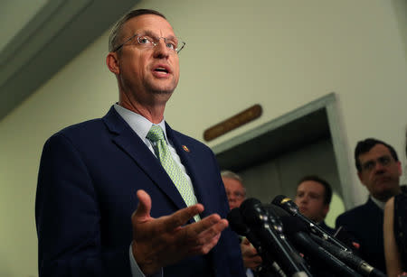 House Judiciary Committee Committee Ranking Member Doug Collins (R-GA) makes a statement to the news media after the House Judiciary Committee voted to hold U.S. Attorney General William Barr in contempt of Congress for not responding to a subpoena on Capitol Hill in Washington, U.S., May 8, 2019. REUTERS/Leah Millis