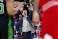 Dec 8, 2018; Chicago, IL, USA; Boston Celtics head coach Brad Stevens directs players during the first half against the Chicago Bulls at United Center. Patrick Gorski-USA TODAY Sports