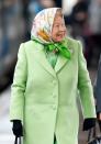 <p>The Queen most recently wore this vibrant pastel green get-up on her train ride home to London after the Christmas break (complete with rather funky head scarf). [Photo: Getty] </p>