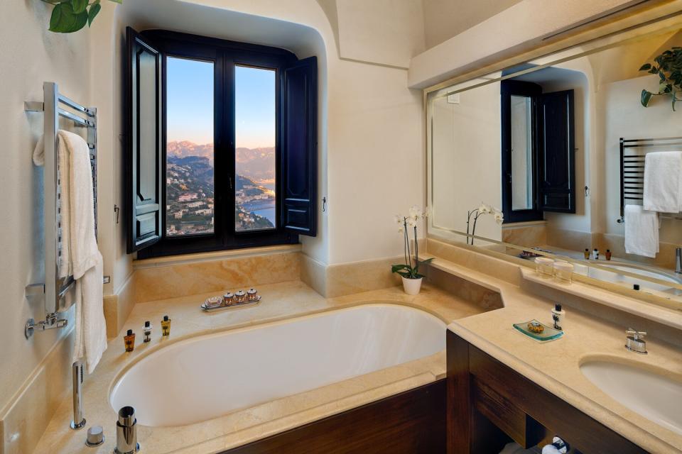 The view from a delux suite bathroom at Monastero Santa Rosa