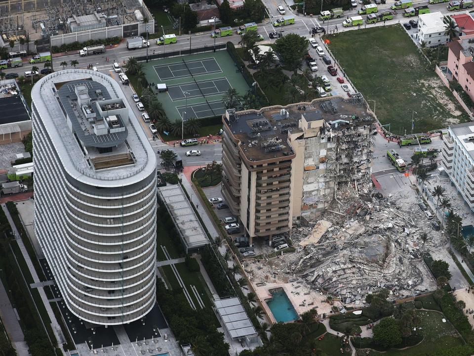 An aerial view of the Florida condo building that partially collapsed early Thursday.