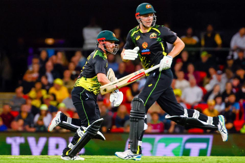 Aaron Finch and Cameron Green, pictured here in action for Australia against the West Indies.