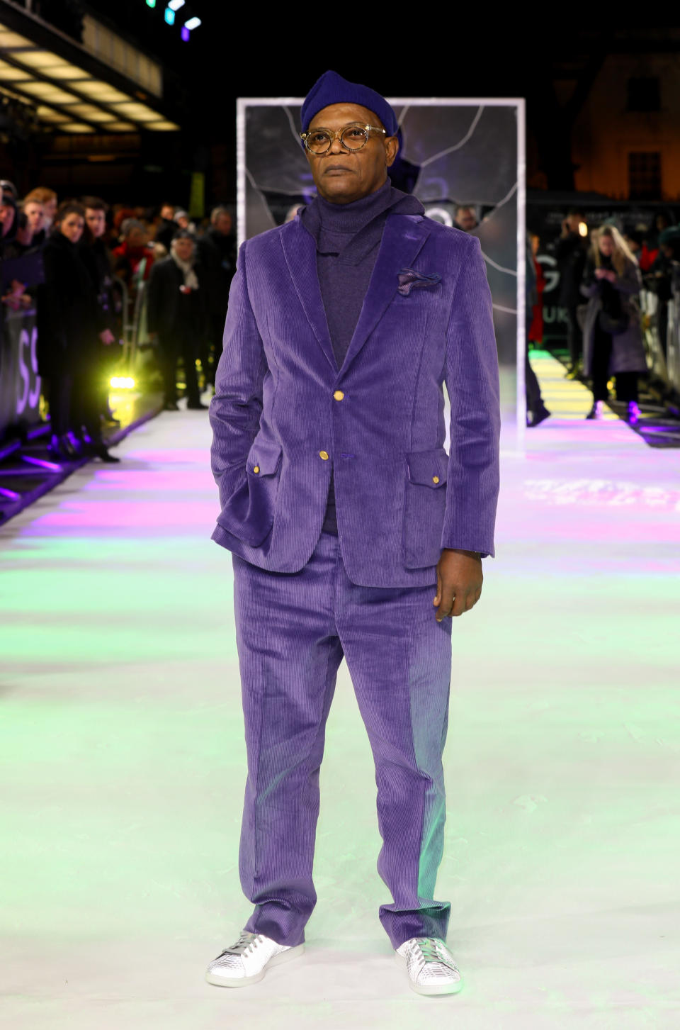 Is purple the new millennial pink? Samuel L. Jackson opted for a corduroy co-ord on the red carpet last night [Photo: Getty]