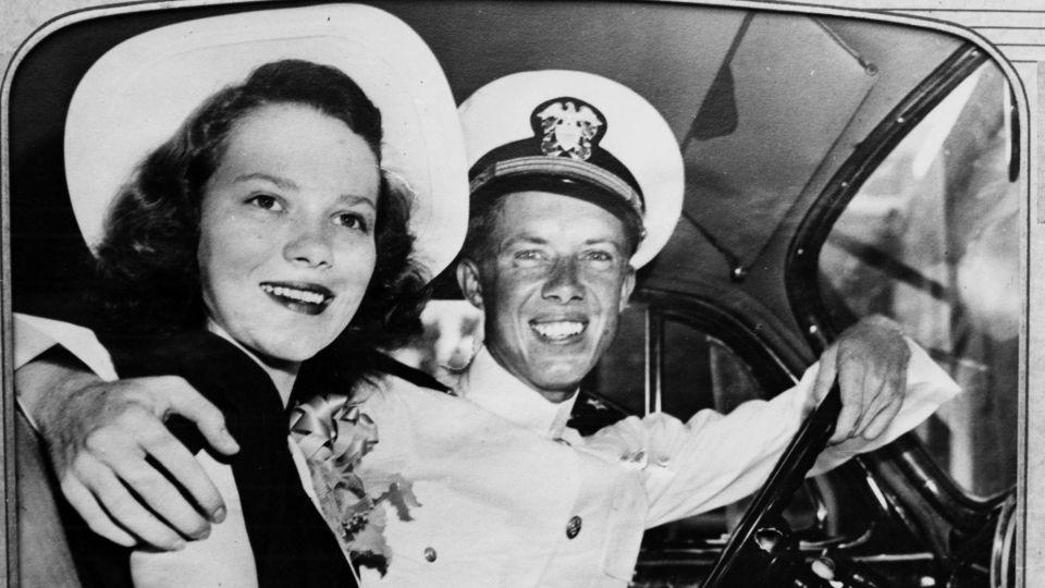 Newlyweds Jimmy and Rosalynn Carter in their wedding picture. - Atlanta Journal-Constitution/AP