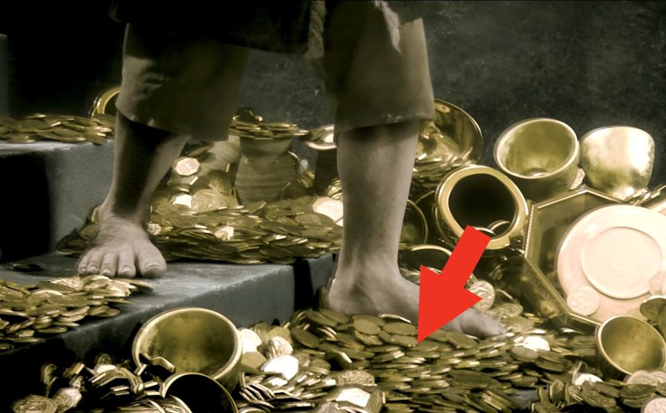 hobbit feet on gold coins