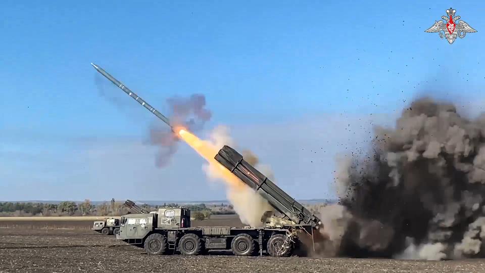 FILE - In this image taken from video released by the Russian Defense Ministry on March 21, 2024, a Russian rocket launcher fires at an undisclosed location in Ukraine. Russian troops have been ramping up pressure on exhausted Ukrainian forces across the front line to prepare to take more land this spring and summer. (Russian Defense Ministry Press Service via AP, File)