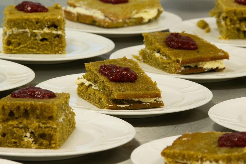 Matcha-Strawberry cakes are placed for guests to enjoy at Del Mar College's Oso Creek Campus Thursday, Sept. 21, 2023. The college hosted a luncheon for the Coastal Bend Restaurant Week kick-off.