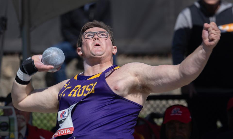 St. Rose’s Joshua Huisman placed second in shot put at Penn Relays on Friday, April 26, 2024.