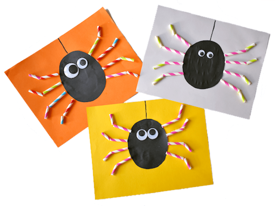 paper straw spiders halloween crafts for kids (Our Kid Things )